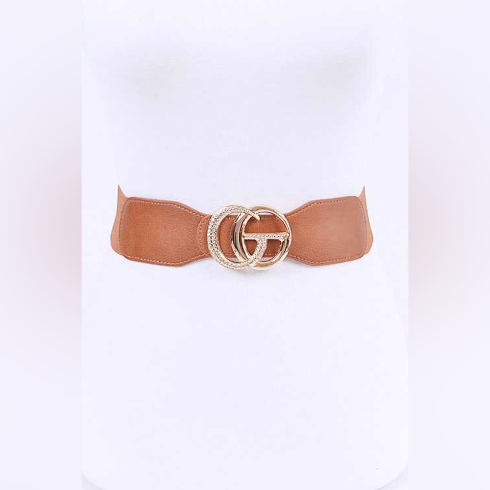 Plus Size Vegan Leather & Gold Buckle Statement Belt - Camel, Black, or Red